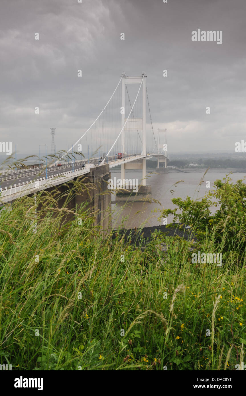 Rain clouds gather over the old Severn Bridge taking the M48 over the