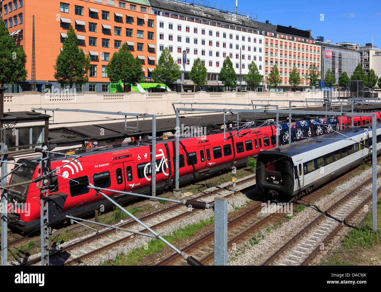 High view of S train with cycle carriage in Vesterport railway station, Copenhagen, Denmark, Scandinavia, Europe Stock Photo