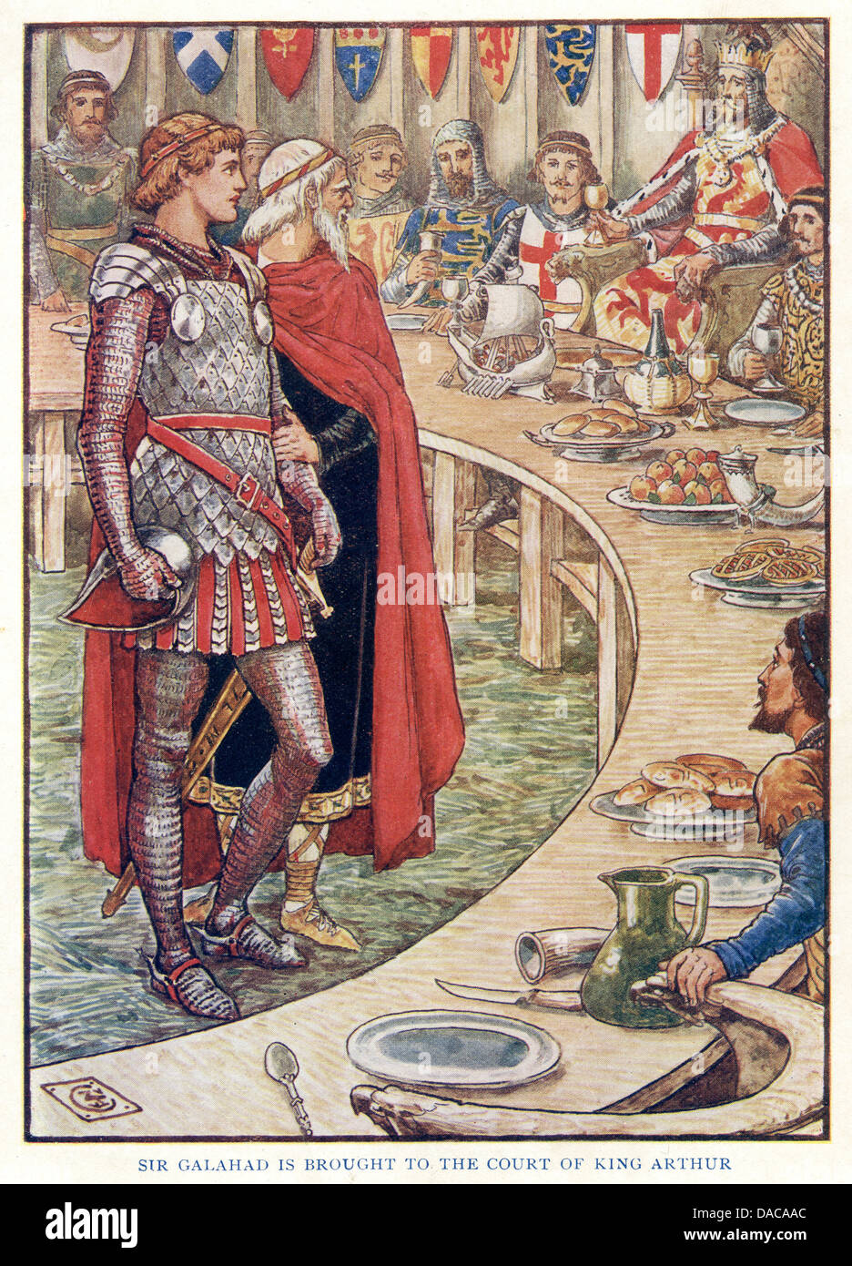 Sir Galahad is brought to the court of King Arthur, King Arthur's Knights, Walter Crane Stock Photo