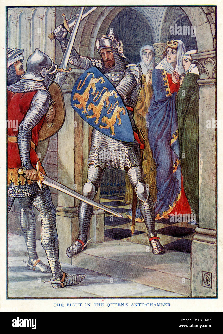 Fight in the Queen's Ante Chamber, King Arthur's Knights, Walter Crane Stock Photo