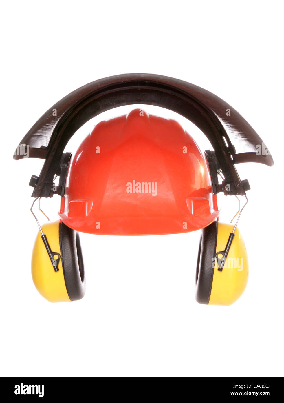 Safety helmet and ear protectors studio cutout Stock Photo