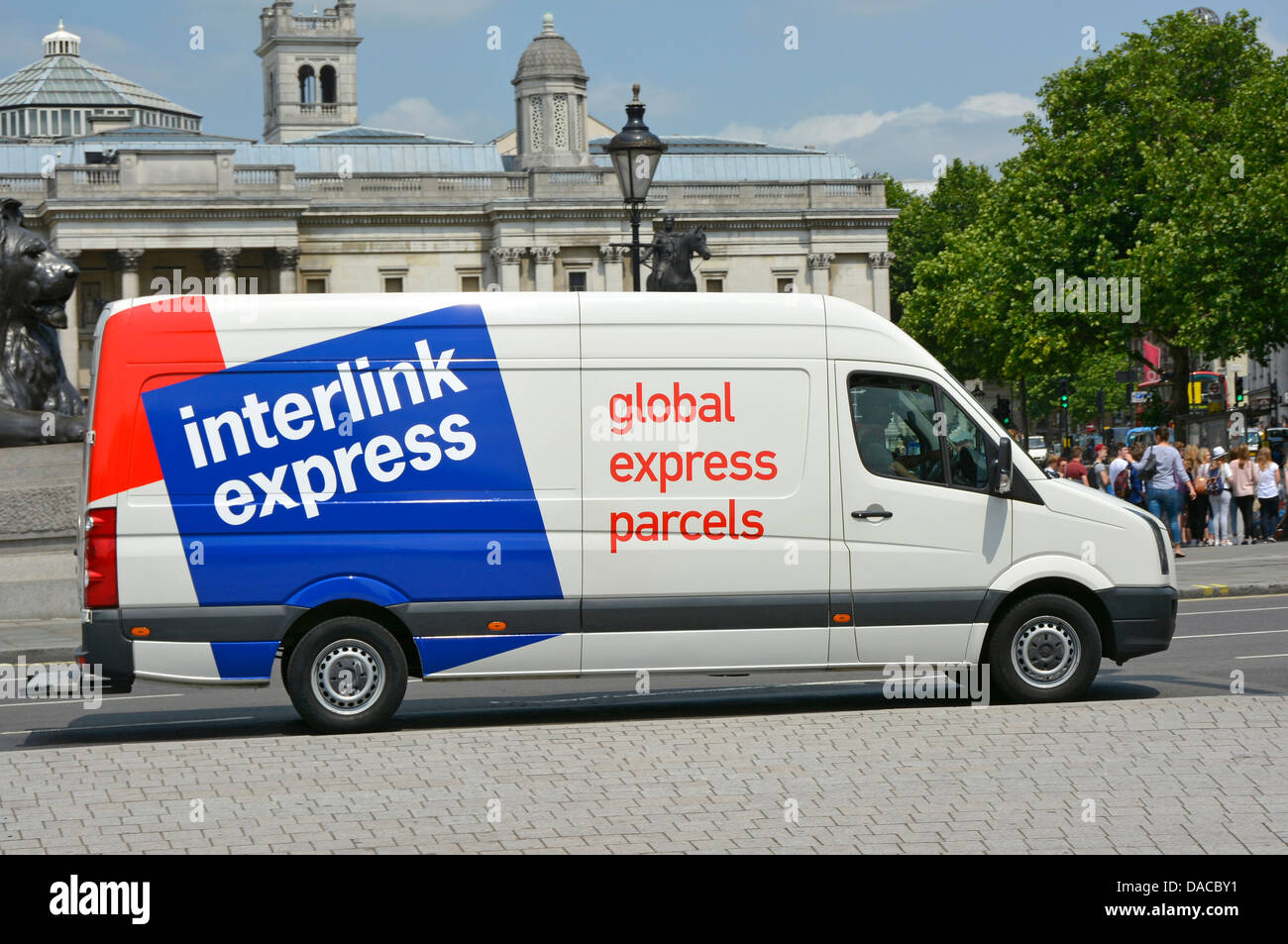 Interlink global express parcels delivery van in Trafalgar Square London  Stock Photo - Alamy