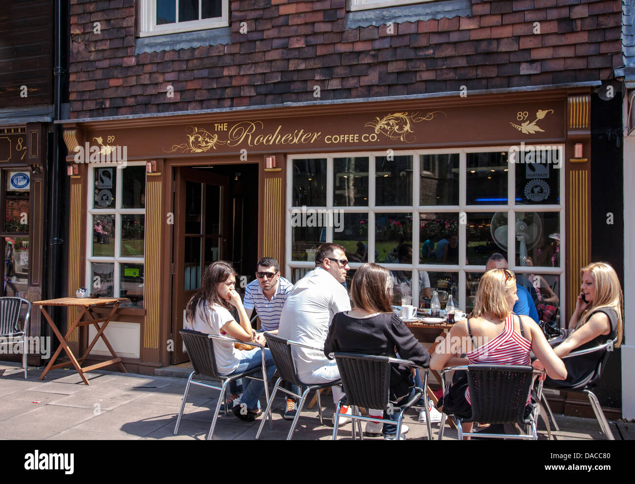 People Sitting Outside Rochester Caffe Medway Kent England United Stock Photo Alamy