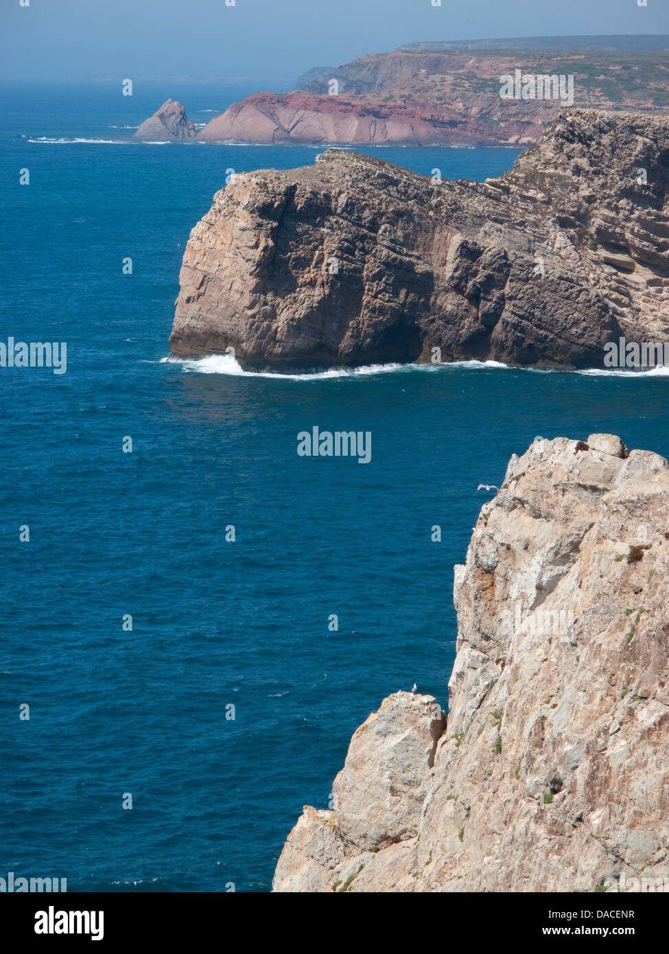 Sea cliffs in the Algarve, Portugal at Cape St Vincent, Sagres, at the extreme Southwest point of Europe Stock Photo