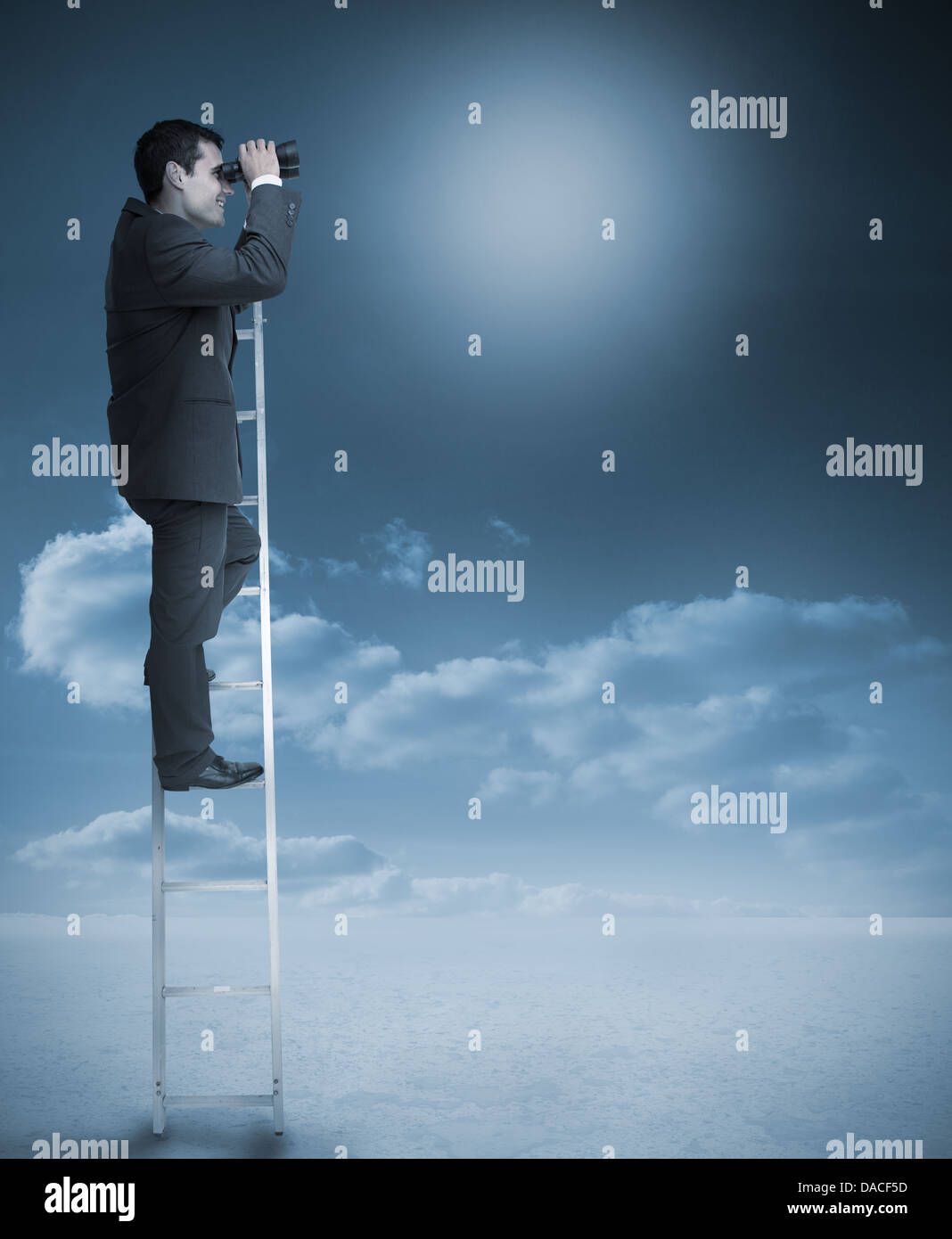 Businessman standing on ladder over clouds Stock Photo - Alamy