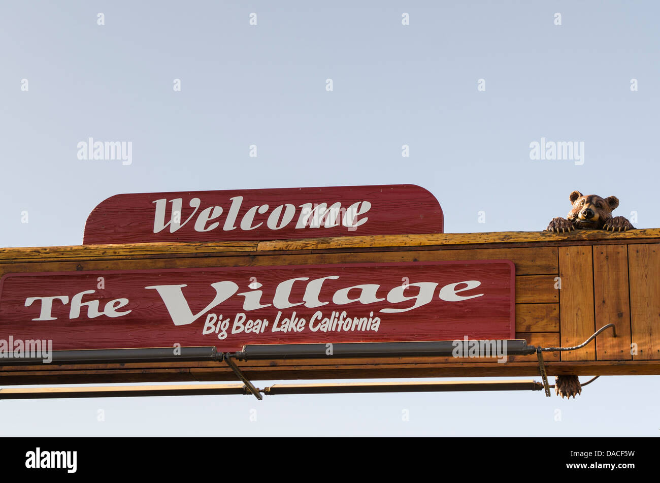 Welcome sign in downtown Big Bear Lake village, California Stock Photo ...