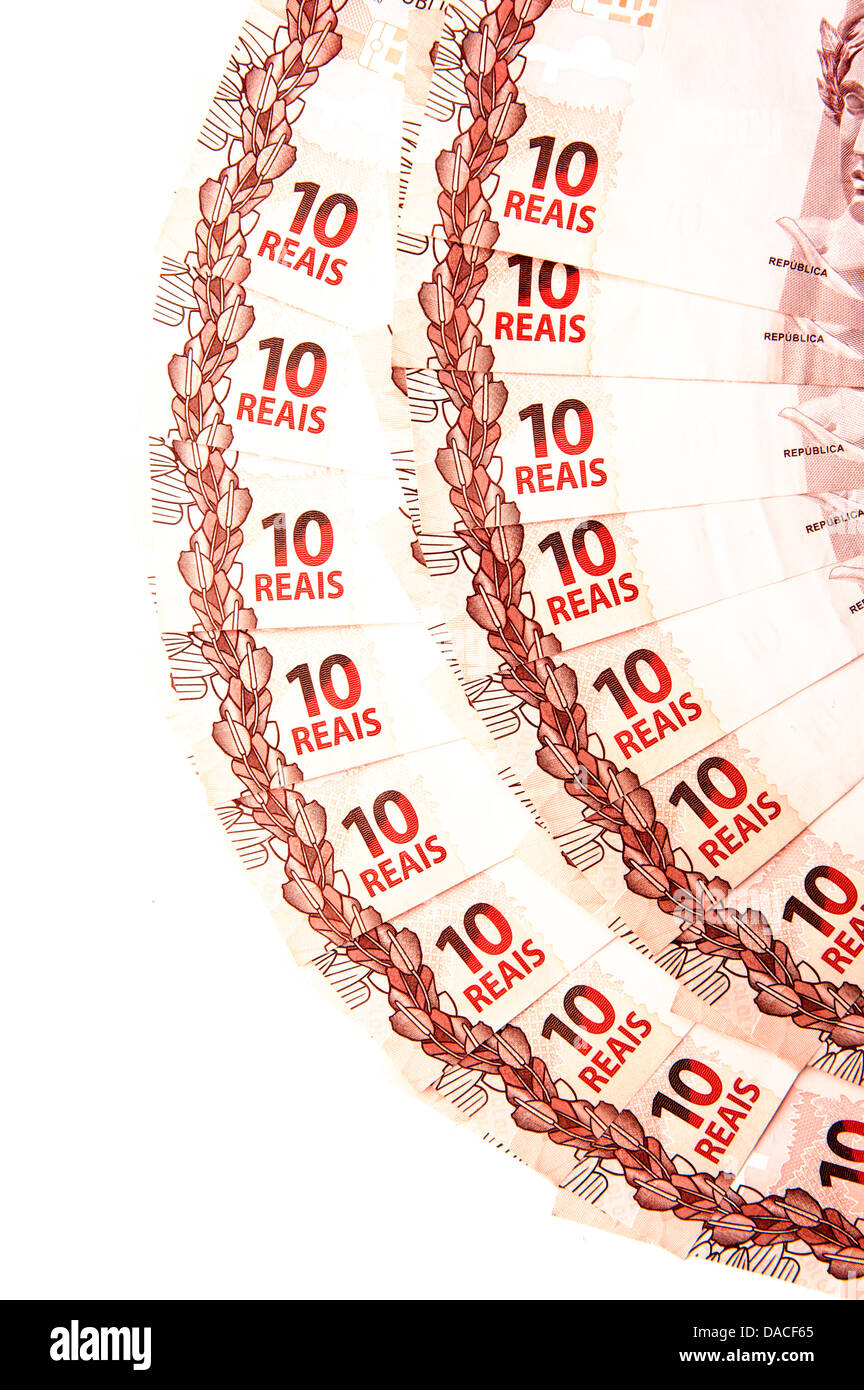 brazilian currency - ten Real . Stock Photo