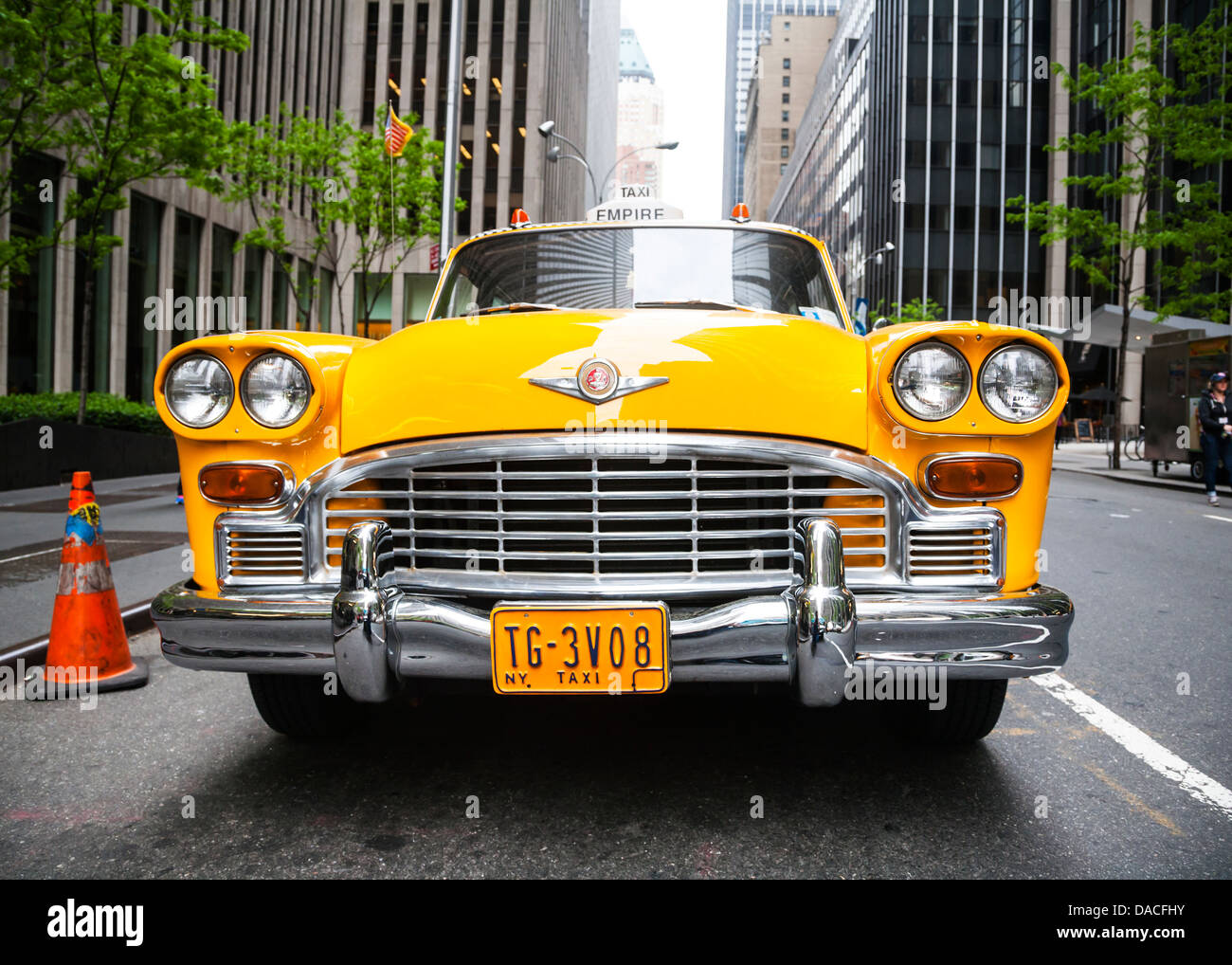 Vintage yellow New York taxi, NYC, USA. Stock Photo