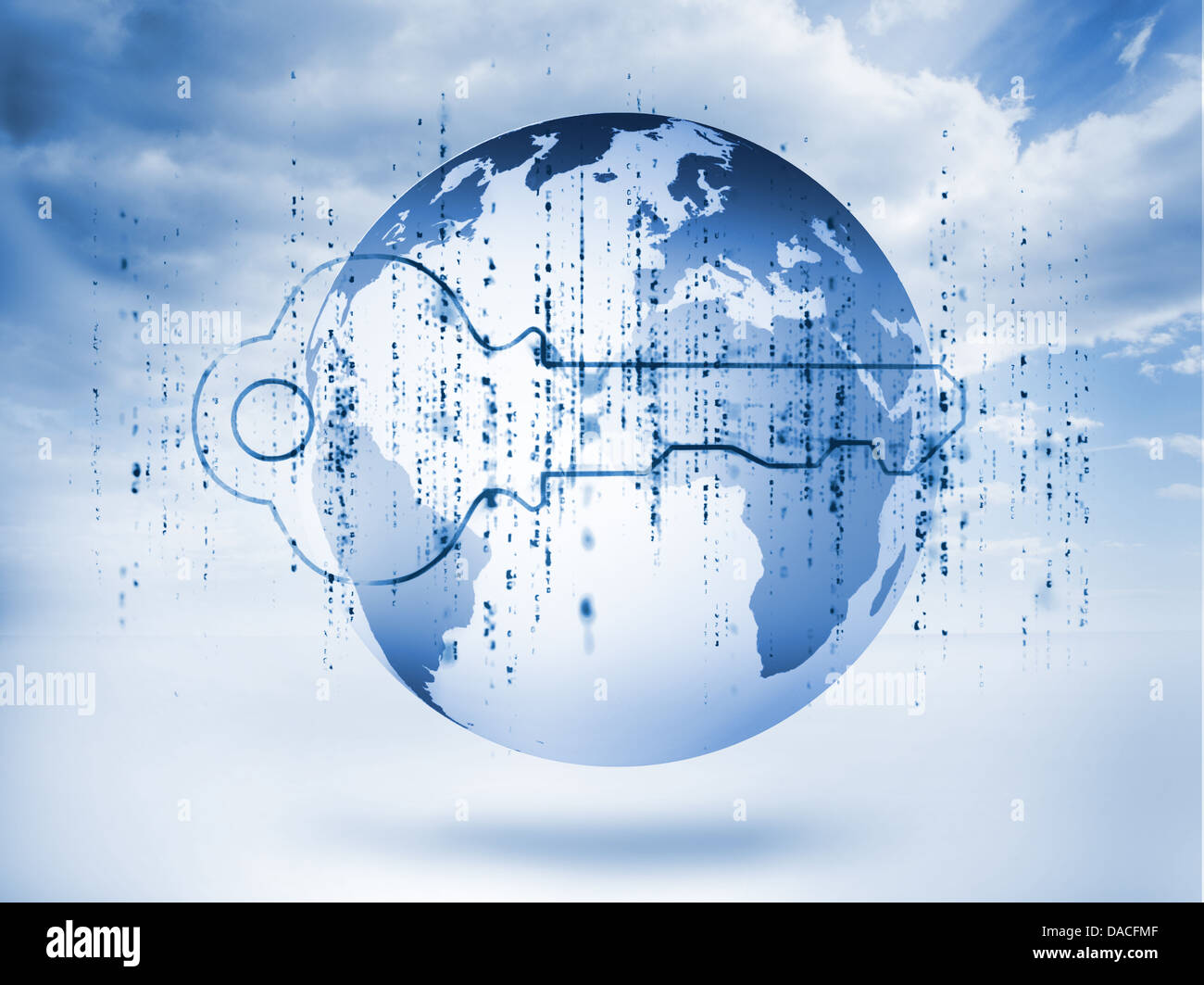 Digital blue key with matrix and a planet Stock Photo - Alamy
