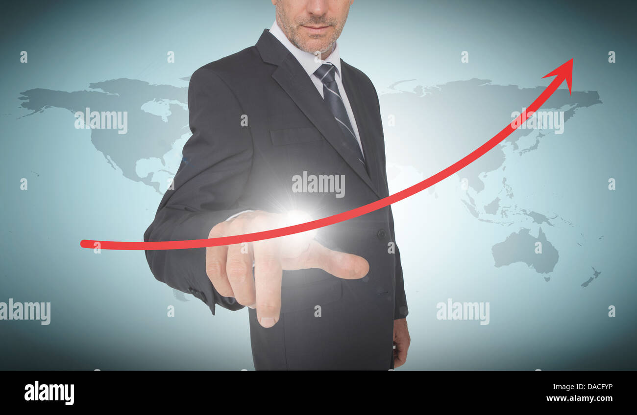 Businessman selecting a red arrow pointing up Stock Photo - Alamy
