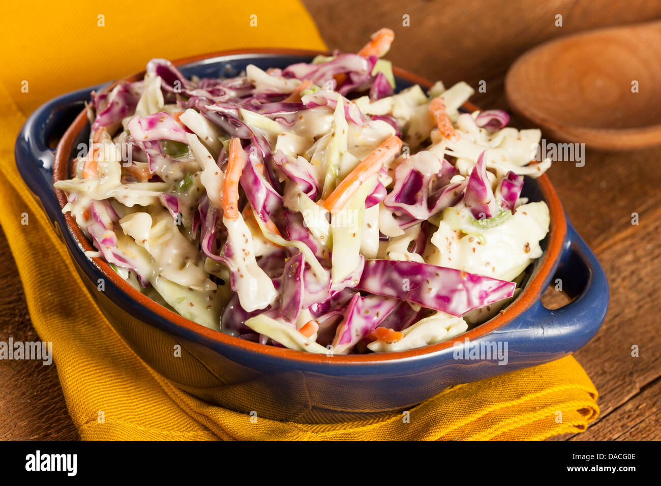 Homemade Coleslaw with Shredded Cabbage, Carrot, and Lettuce Stock