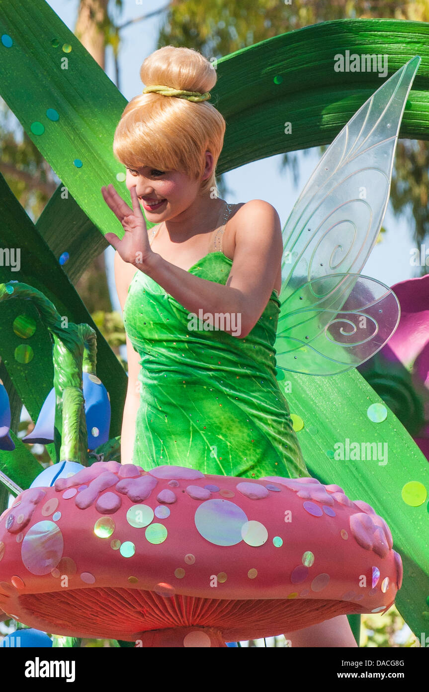 Tinker bell float Main Street Electrical Parade Magic kingdom at Disneyland, Anaheim, California. Stock Photo