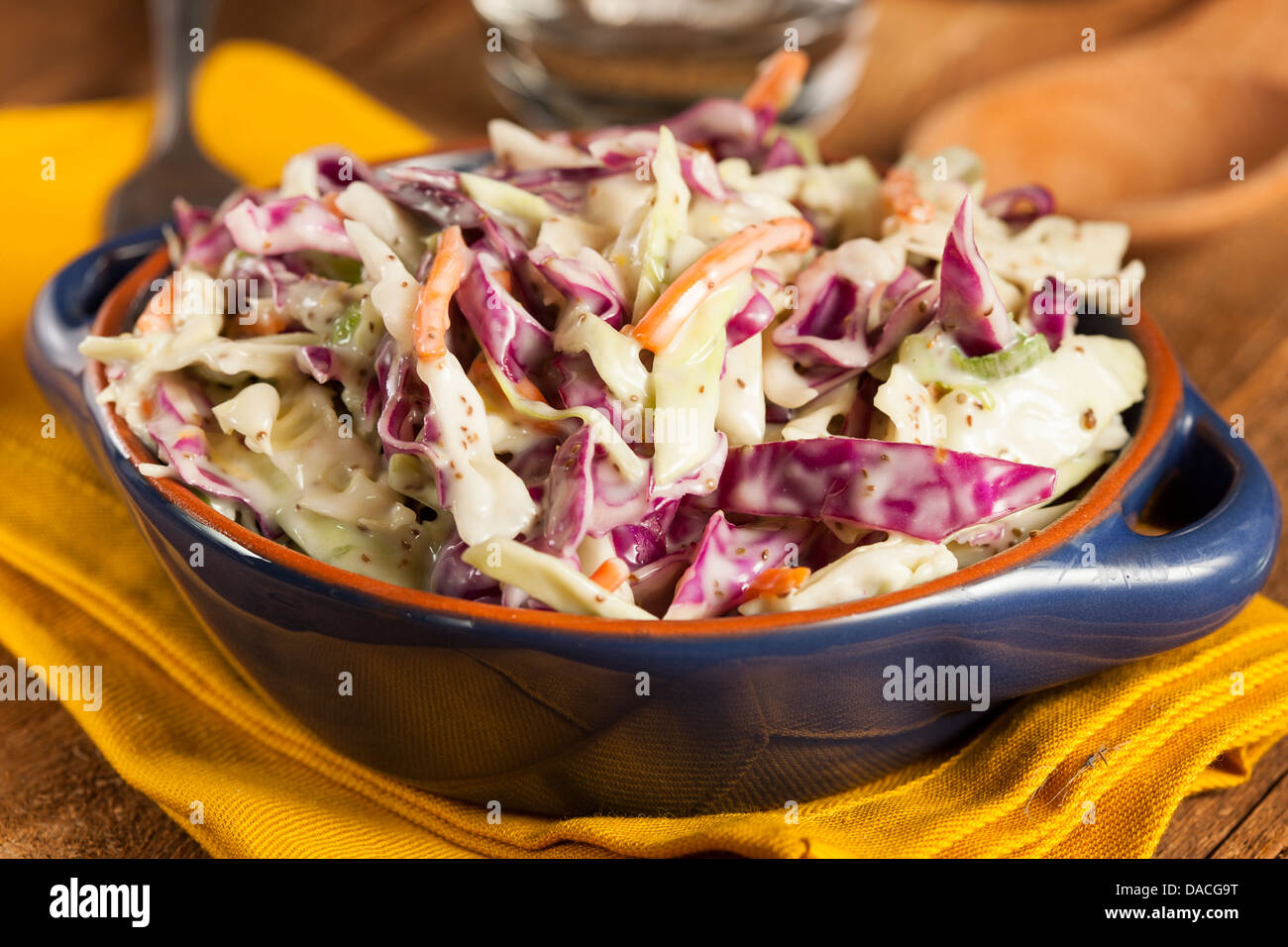 Homemade Coleslaw with Shredded Cabbage, Carrot, and Lettuce Stock Photo