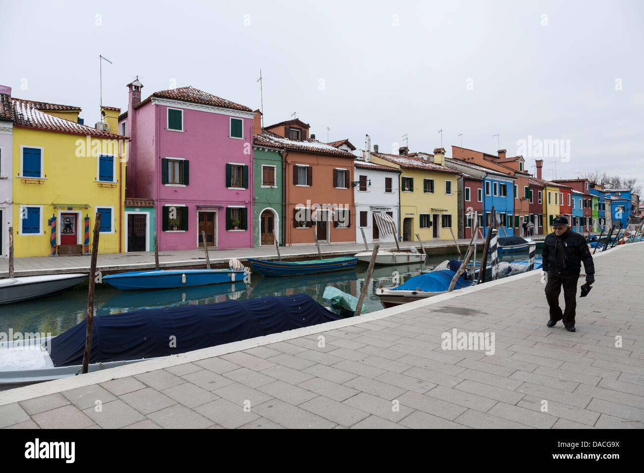 Colorful Buildings and Facades, Burano Island, Venice, Italy Stock Photo