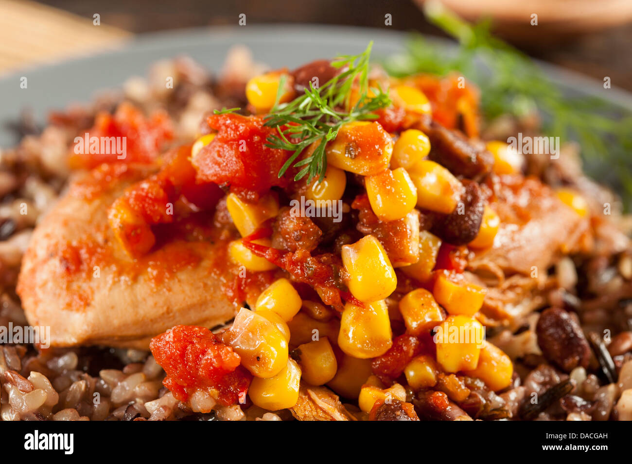 southwestern-chicken-with-rice-tomato-and-corn-stock-photo-alamy