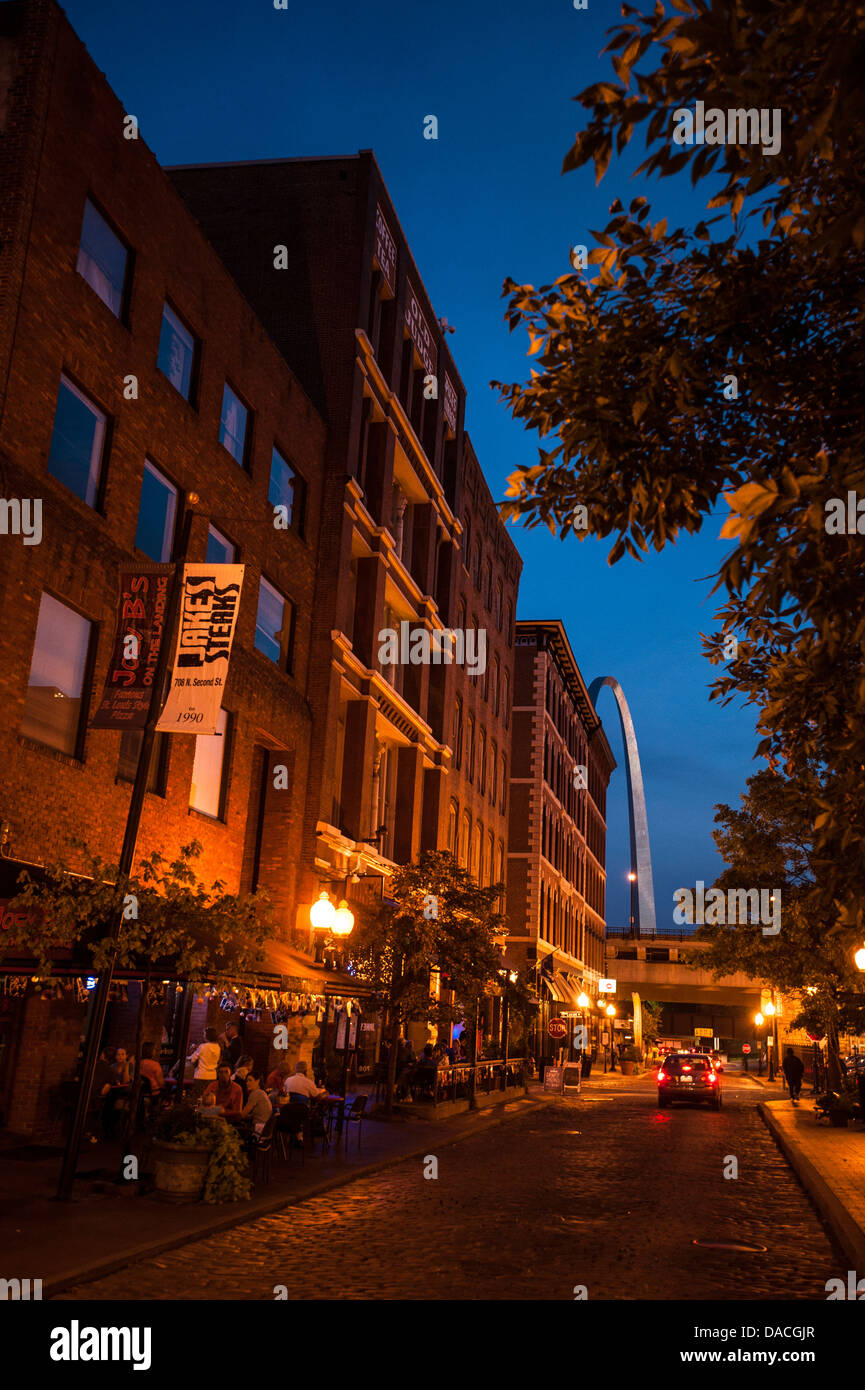 Laclede's Landing in St. Louis with the Gateway Arch in the background