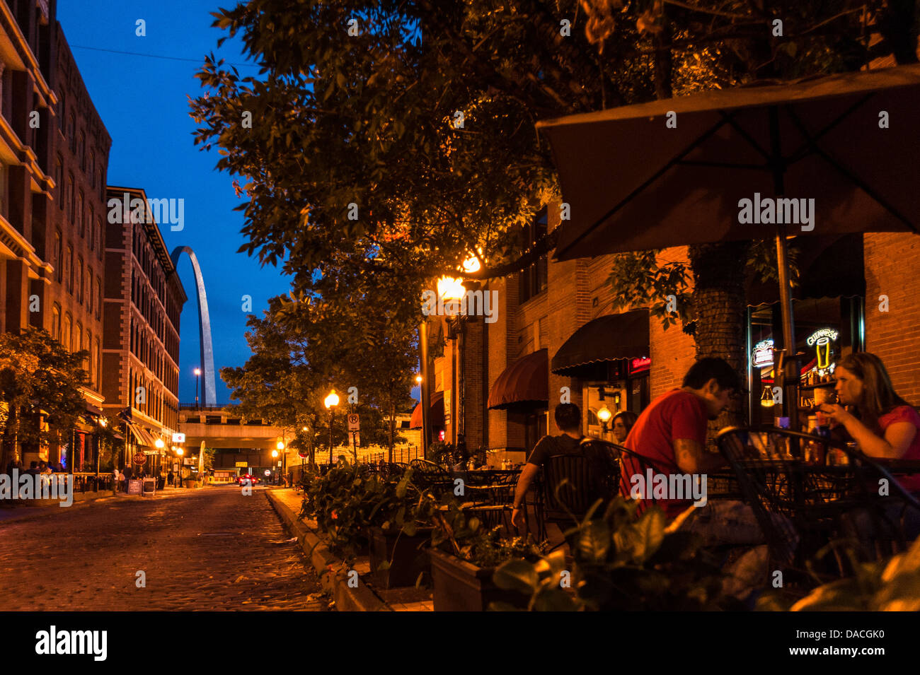 Laclede's Landing in St. Louis with the Gateway Arch in the background