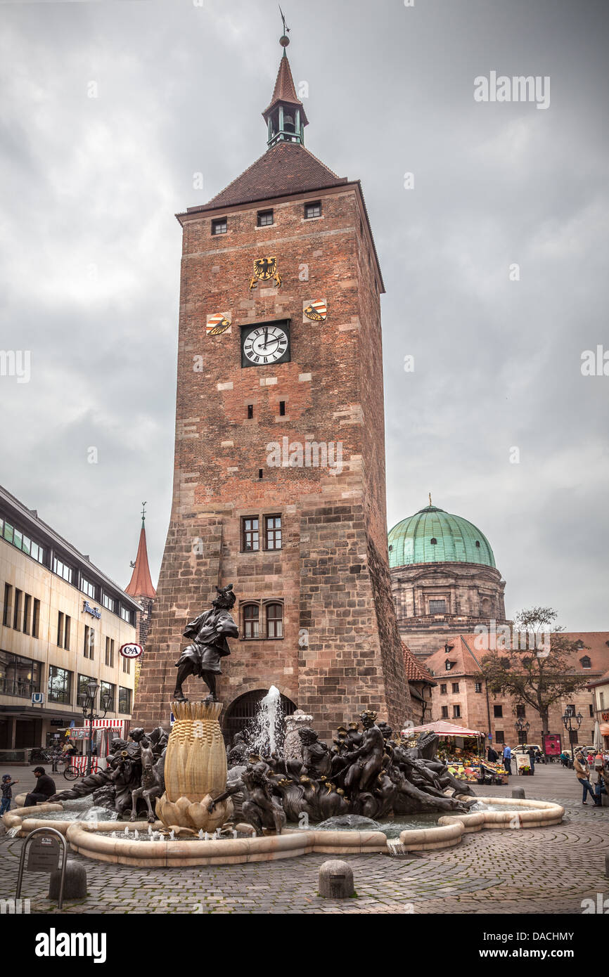 Ludwigsplatz, White Tower and fountain, Nuremberg, Germany, Europe Stock Photo Alamy