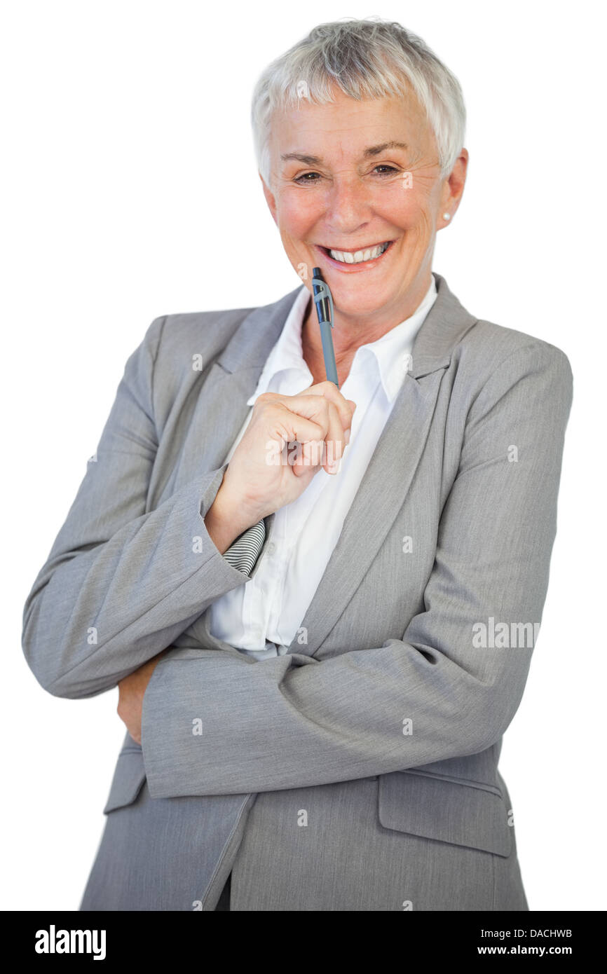 Mature woman holding pen hi-res stock photography and images - Alamy