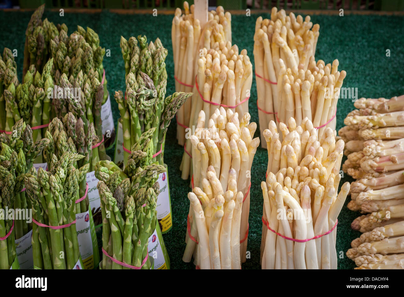 Asparagus on Market Stall, Nuremberg, Germany, Europe. Stock Photo