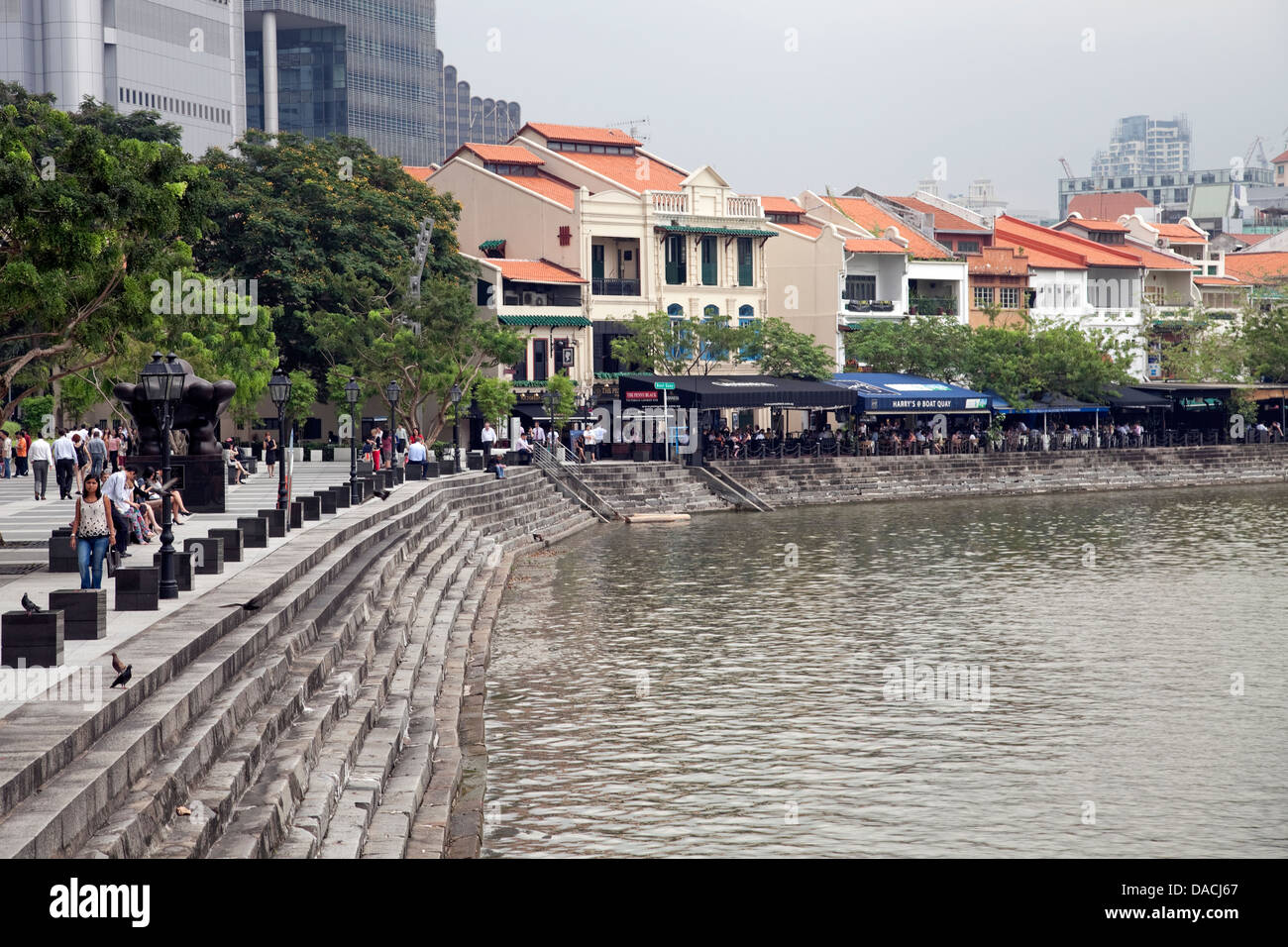 Boat Quay along the Singapore River, Singapore Stock Photo
