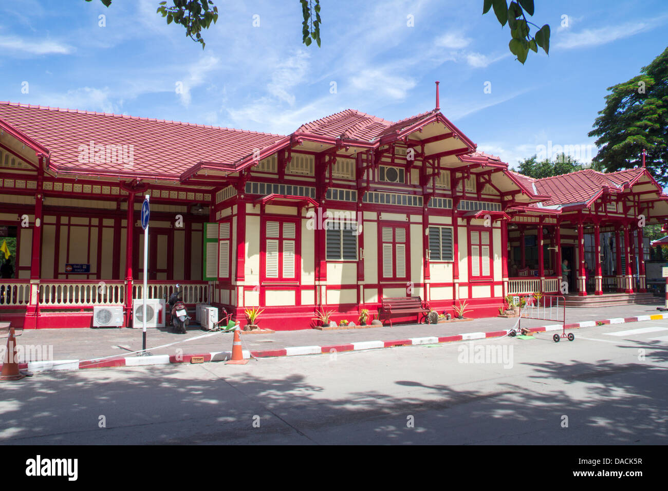 The front of Hua Hin railway station in Prchuap Khiri Khan province, Thailand Stock Photo