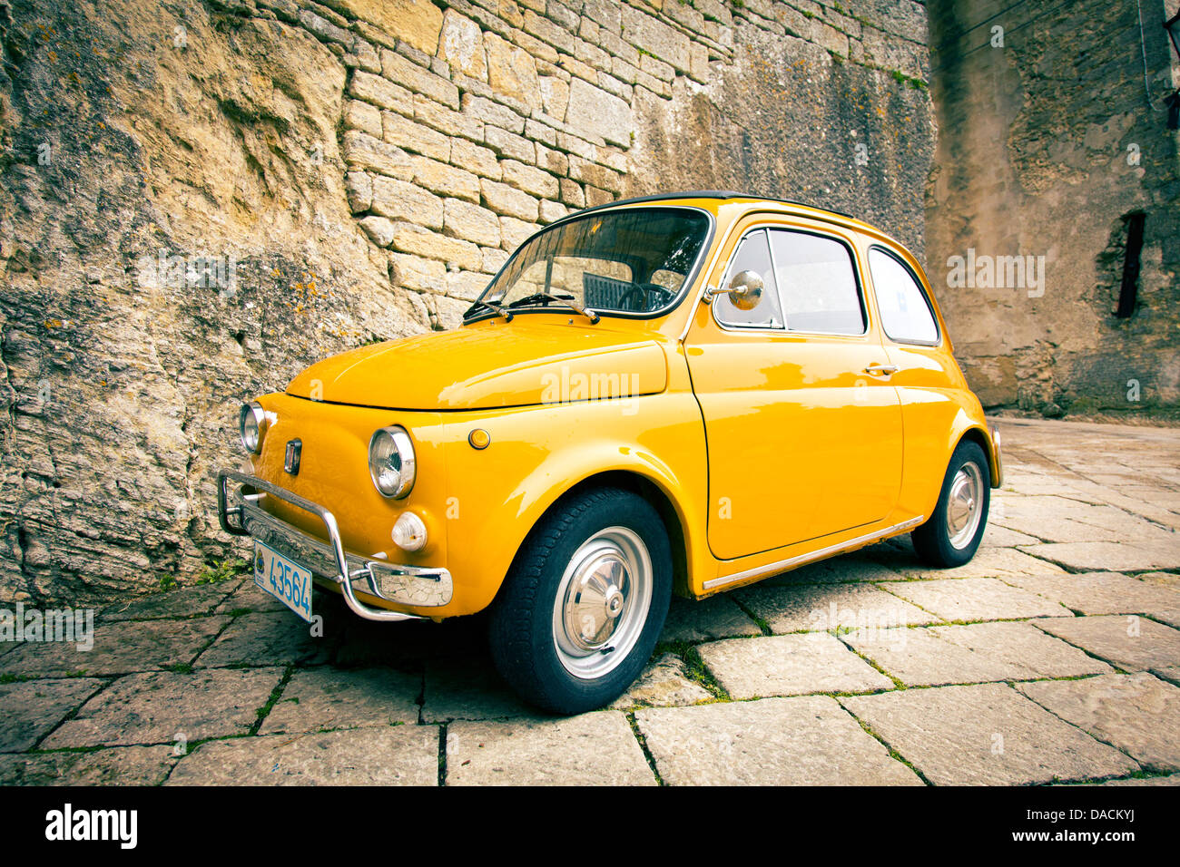 Old fiat 500. parking in San Marino. Stock Photo