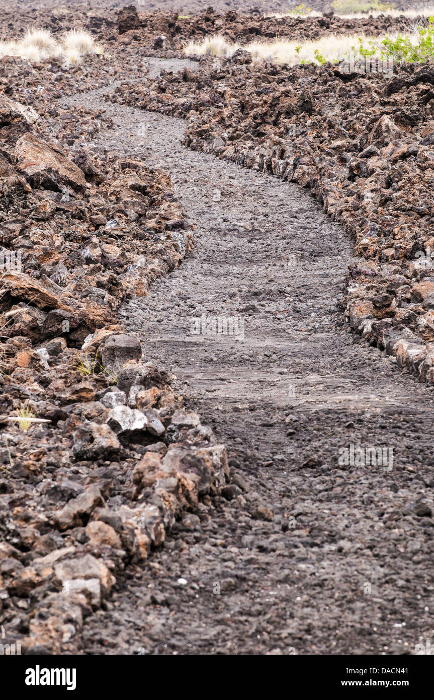 Path through lava field, Kaloko-Honokohau National Historical Park, Kona, Hawaii Stock Photo