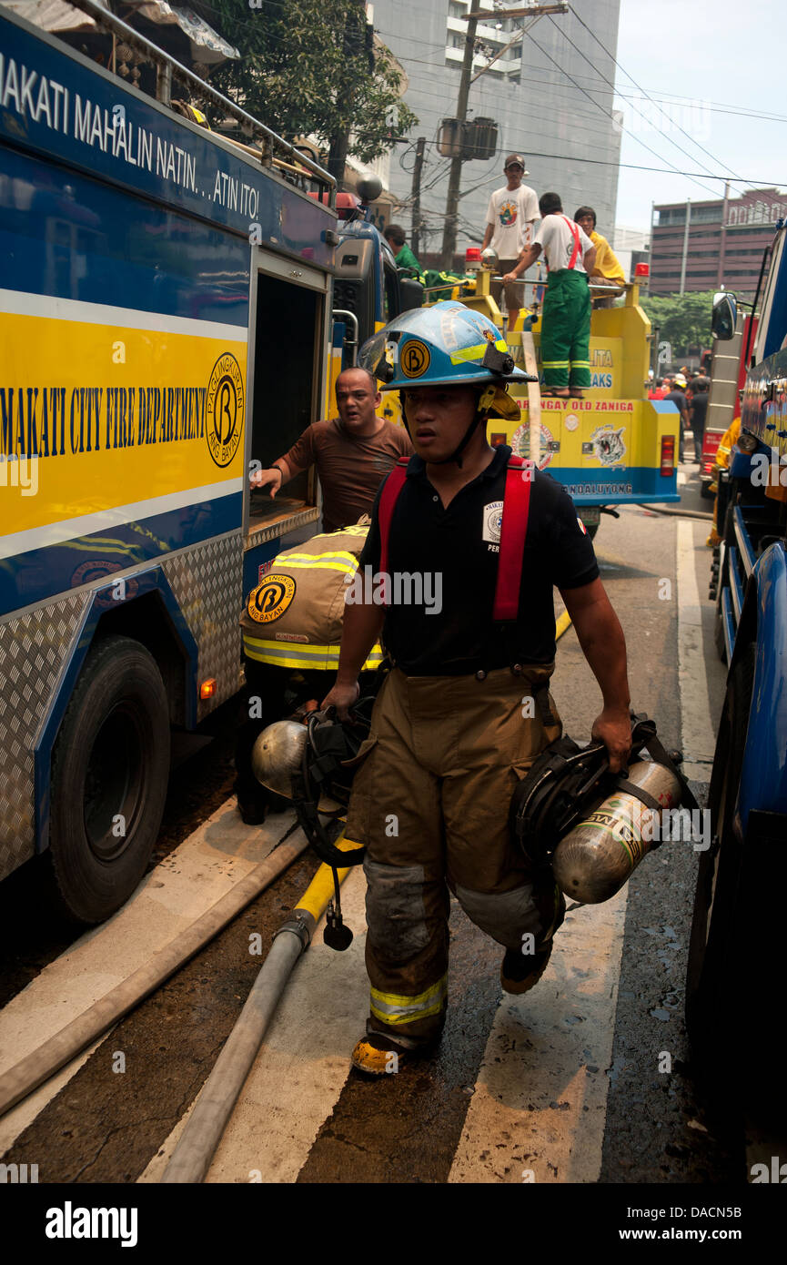 Firemen Hose Down A Fire In A Shanty Town In Makati City, Metro Manila ...