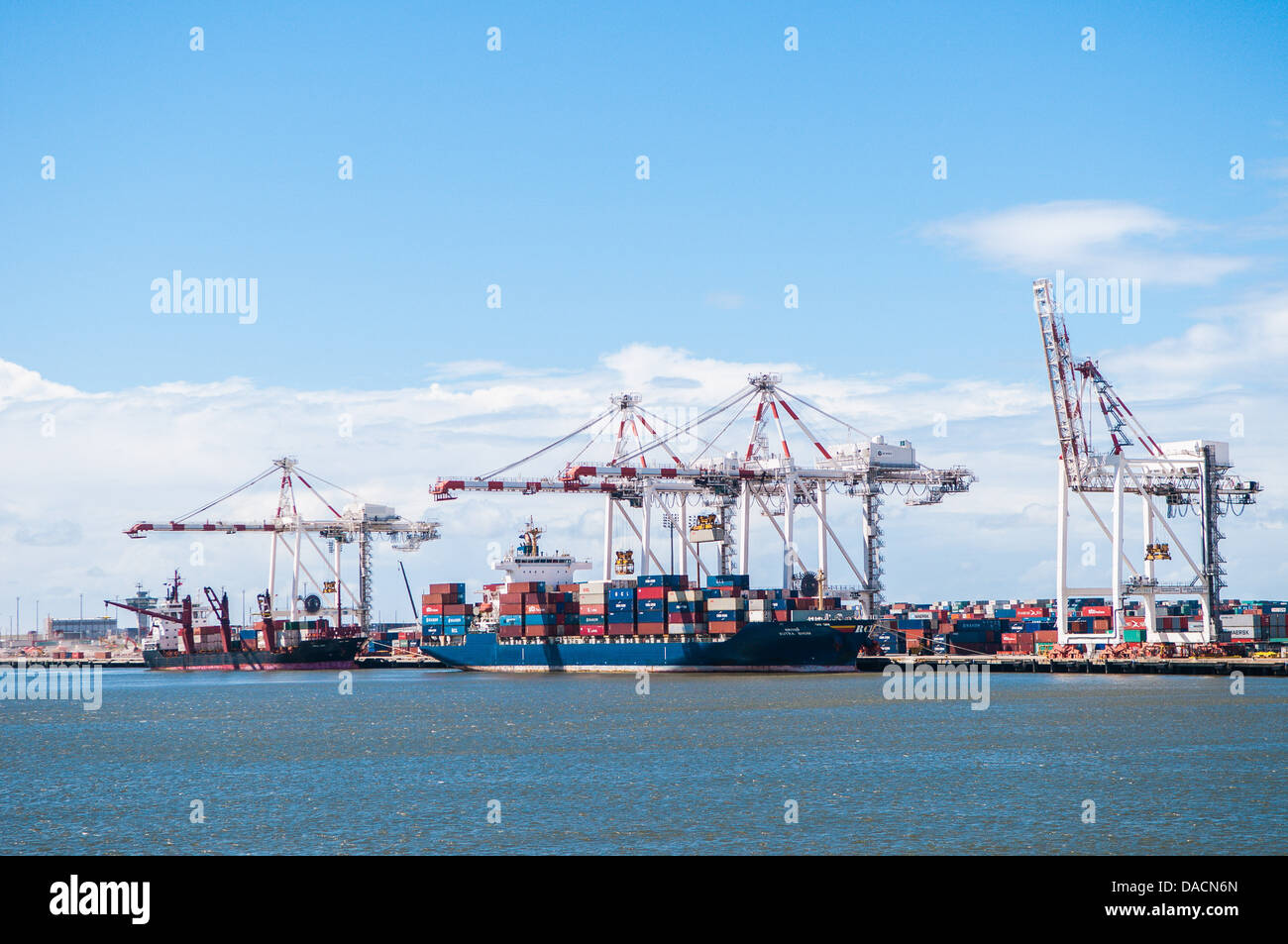 Unloading container ships, Port of Brisbane,Queensland, Australia Stock ...