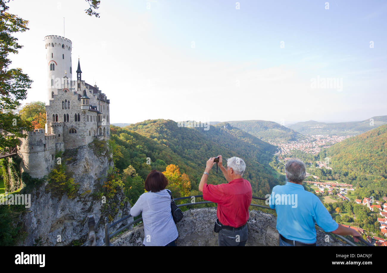 Visitors stand in front of Lichtenstein castle in Lichtenstein Honau, Germany, 27 September 2011. Photo: Tobias Kleinschmidt Stock Photo