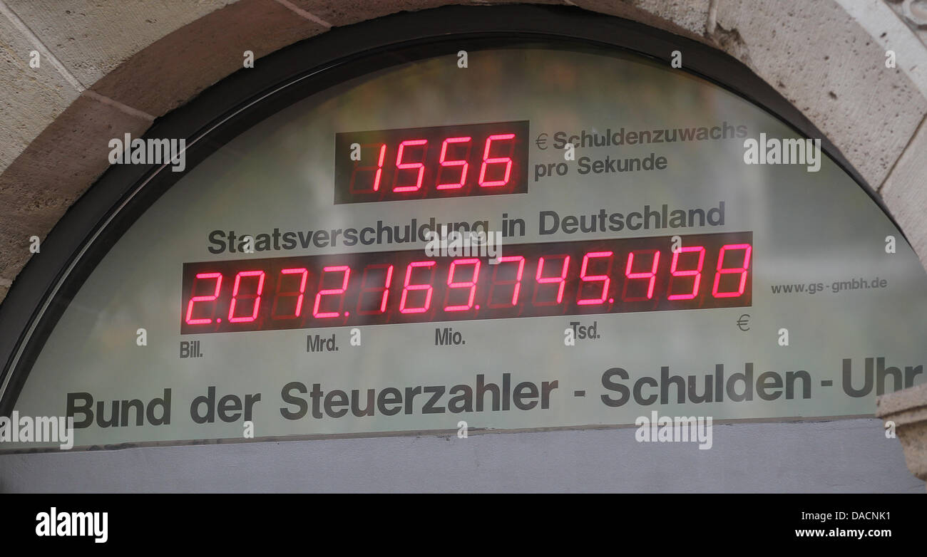 The debt clock shows the sum of 2 billion Euro in Berlin, Germany, 27