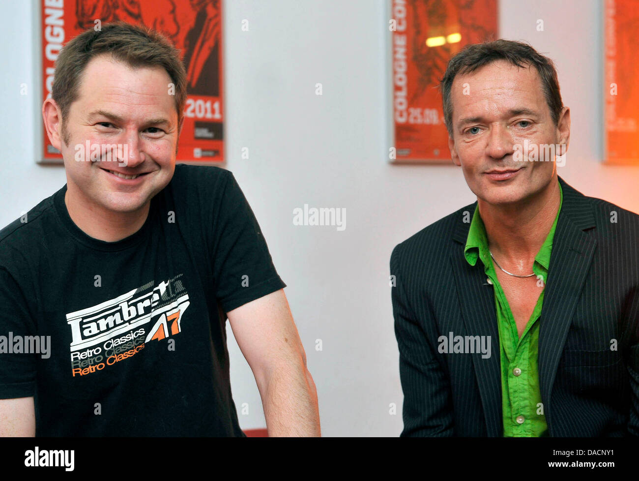 Author Danny Brocklehurst (L) and Producer and author Paul Abbott pose