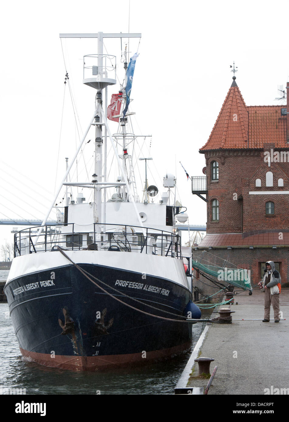 Professor Albrecht Penck, former research ship of the Leibniz Institute for Baltic Sea Research (IOW), flows in the port in Stralsund, Germany, 13 December 2011. The former research ship will be used as a classrooom by the German Oceanographic Museum during the winter months. The ship built in 1951 was put out of commission in summer 2010 and sold. It will sit in the port of Stra Stock Photo