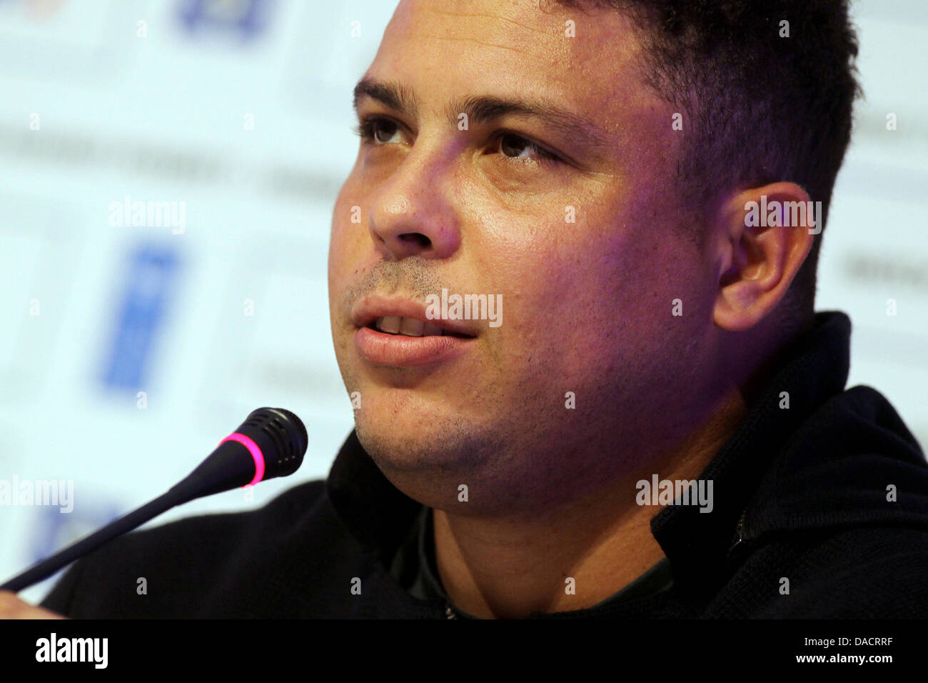 Former national soccer team player Ronaldo Luis Nazario de Lima (Brazil) talks during a press conference in Hamburg, Germany, 13 December 2011. A selection of former internation soccer pros are playing Hamburger SV in the benefit match 'Match Against Poverty' at Imtech Arena in Hamburg this evening. Photo: MALTE CHRISTIANS Stock Photo