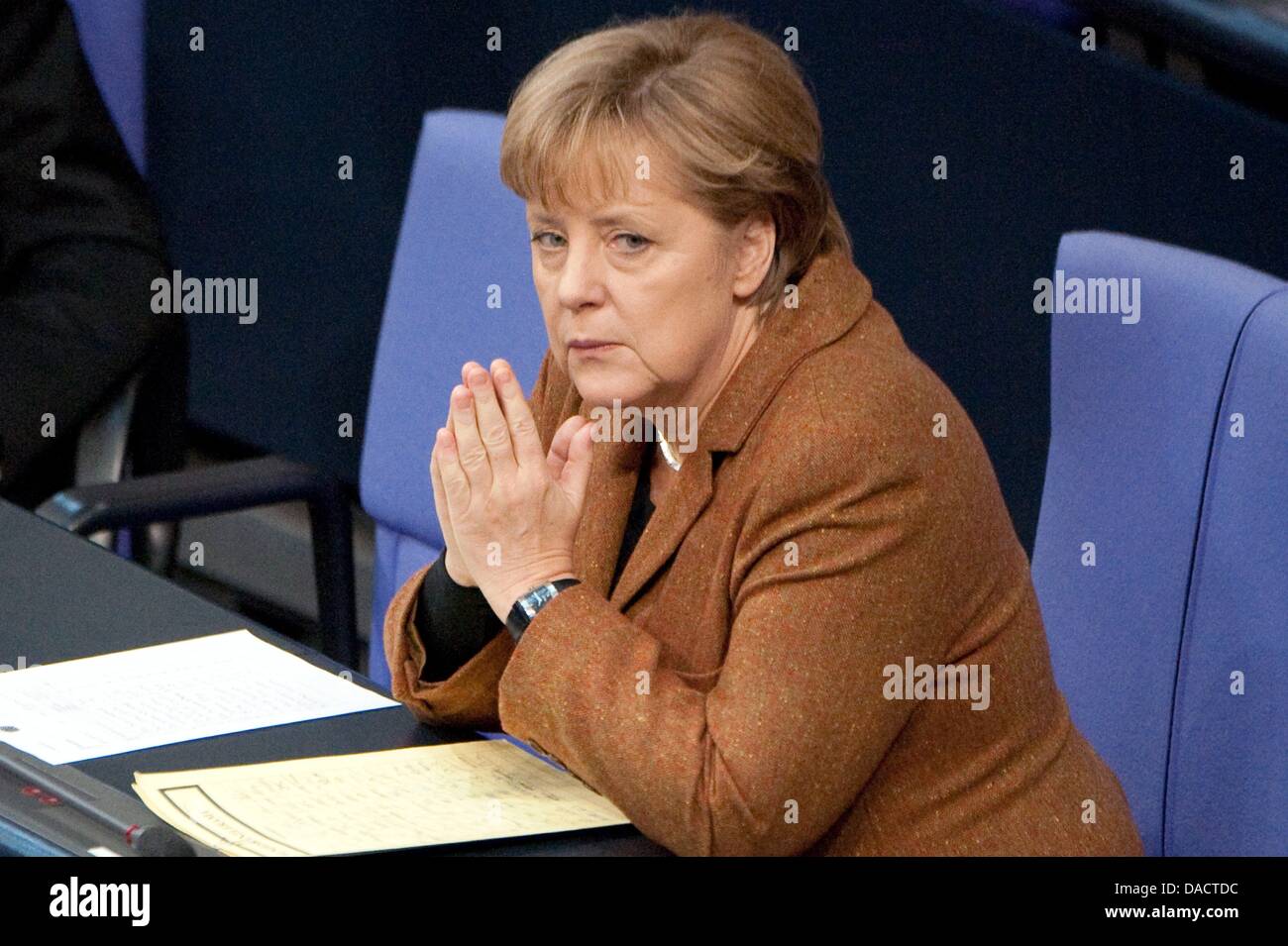 German Chancellor Angela Merkel attends a meeting of the German