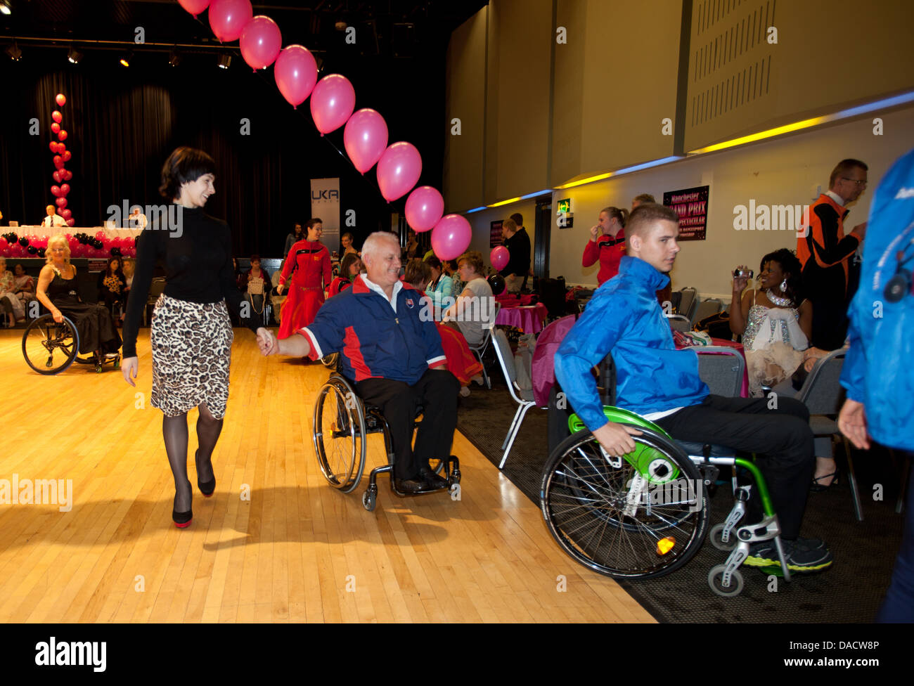 Competitors at the Grand Prix International Wheelchair Dancesport Competition 2013, Wythenshawe Forum, Manchester Stock Photo