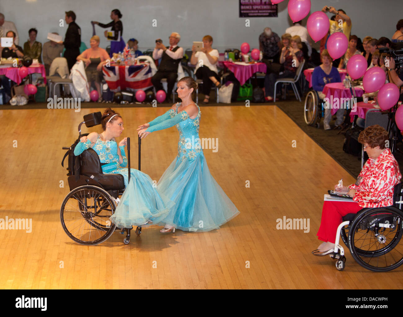 Competitors at the Grand Prix International Wheelchair Dancesport Competition 2013, Wythenshawe Forum, Manchester Stock Photo