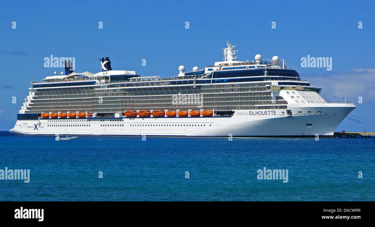 The Celebrity Silhouette, the fourth of five Solstice-class cruise ships operated by Celebrity Cruises, a subsidiary of Royal Caribbean Cruises Ltd., is docked in St. Croix, United States Virgin Islands on Saturday, 17 December 2011. The Silhouette was launched in July, 2011. The ship is 1,033 feet (315 m) long and can carry 2,885 passengers. Photo: Ron Sachs Stock Photo