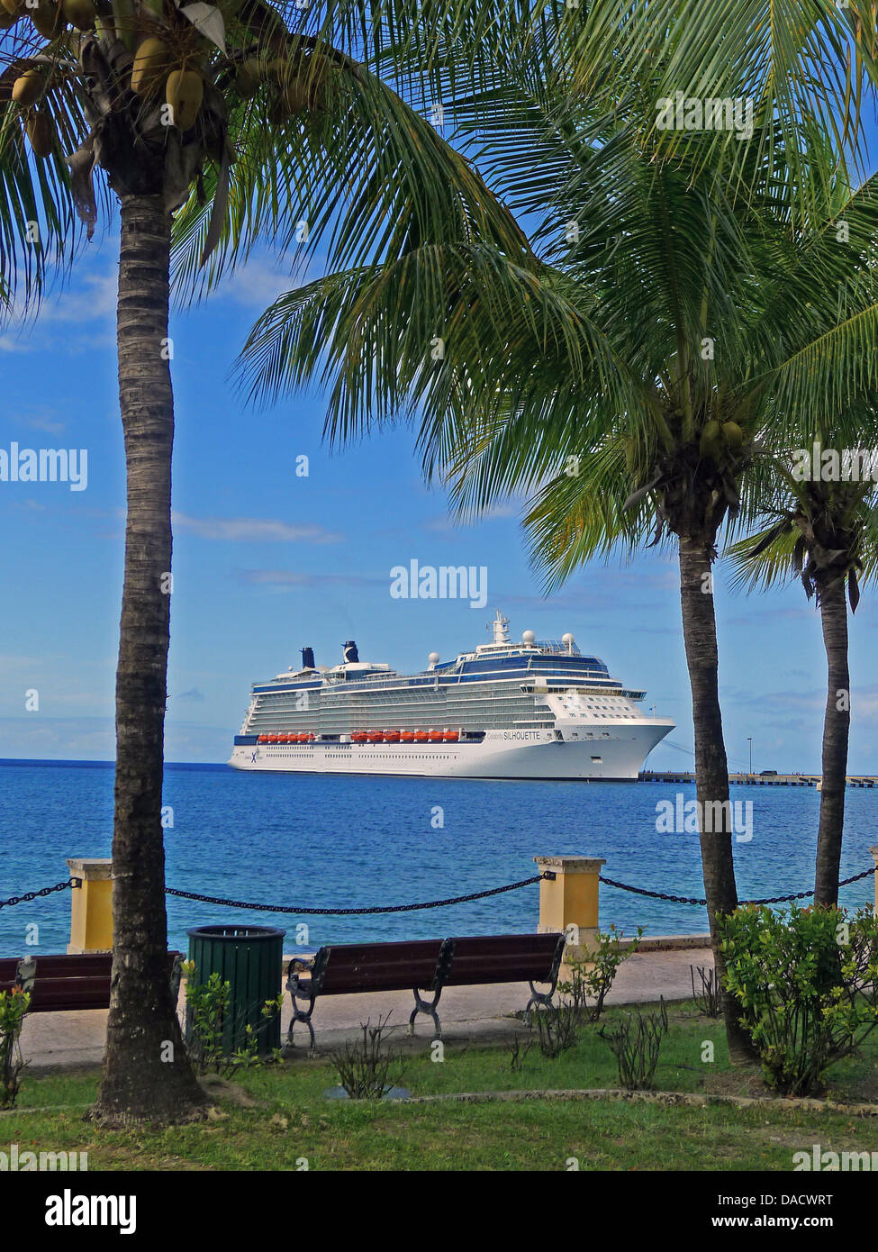 The Celebrity Silhouette, the fourth of five Solstice-class cruise ships operated by Celebrity Cruises, a subsidiary of Royal Caribbean Cruises Ltd., is docked in St. Croix, United States Virgin Islands on Saturday, 17 December 2011. The Silhouette was launched in July, 2011. The ship is 1,033 feet (315 m) long and can carry 2,885 passengers. Photo: Ron Sachs Stock Photo