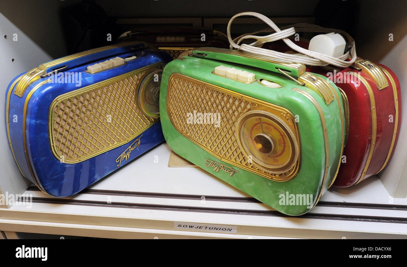 Soviet portable radios 'Turist' are seen at the private collection in  Luckenwalde, Germany, 13 December 2011. For more than 20 years the radio  and TV mechanic Bernd Schmidl and his wife have