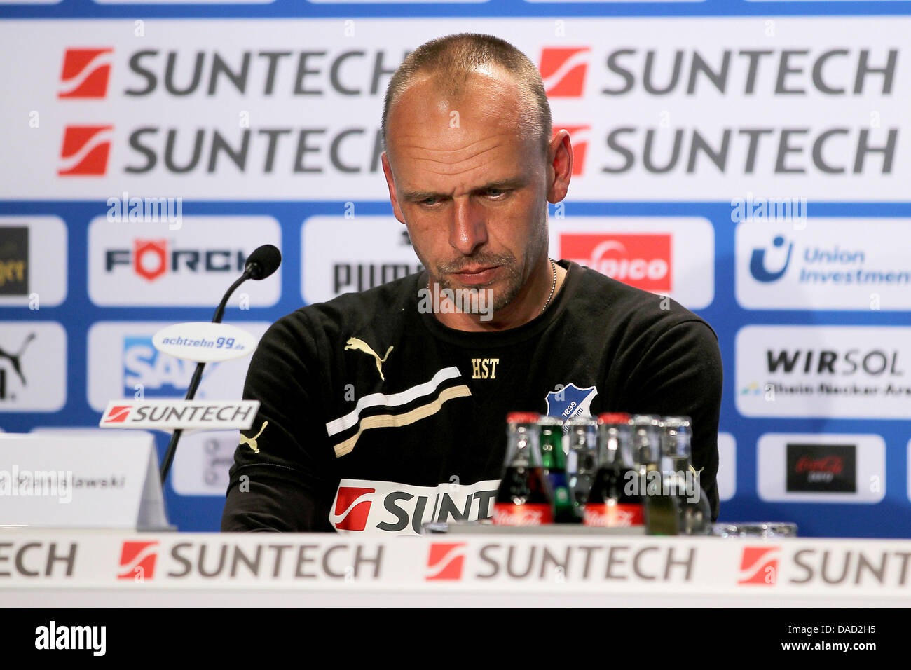 Hoffenheim's head coach Holger Stanislawski is pictured during the press conference of the German Bundesliga soccer match between TSG 1899 Hoffenheim and FC Bayern Munich at Rhein-Neckar-Arena in Sinsheim, Germany, 01 October 2011. The match ended in a tie 0-0.Photo: Revierfoto Stock Photo