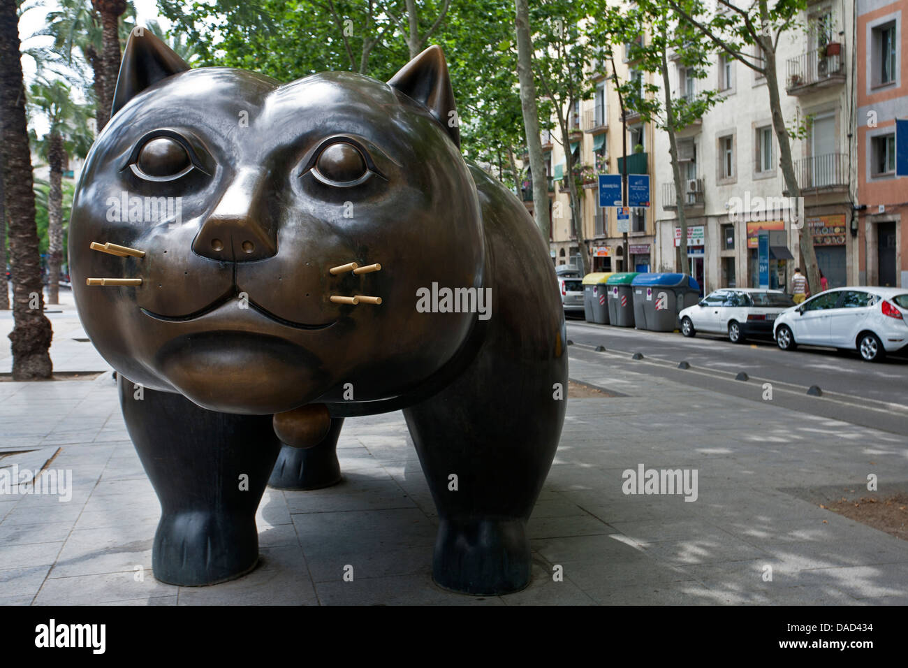 Fernando Botero sculpture. Title: The cat. Rambla del Raval. Barcelona. Spain Stock Photo
