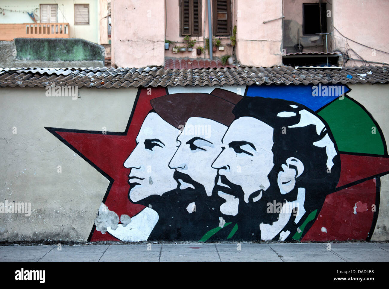 Revolutionary mural painted on wall, Havana Centro, Havana, Cuba, West Indies, Central America Stock Photo