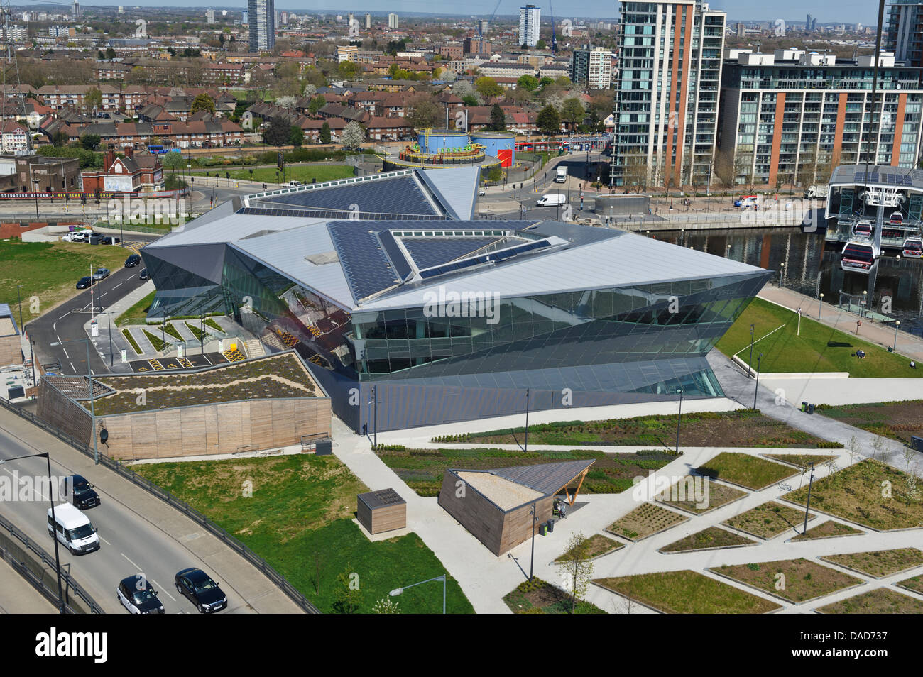 Royal Docks Terminal and the Crystal Building from the cable car
