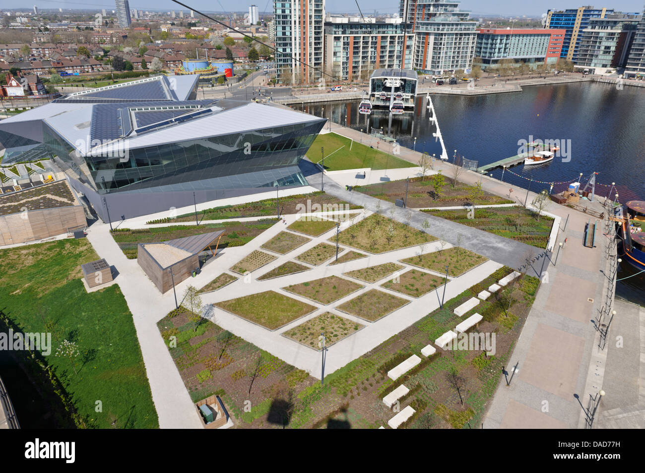 Royal Docks Terminal and the Crystal Building from the cable car