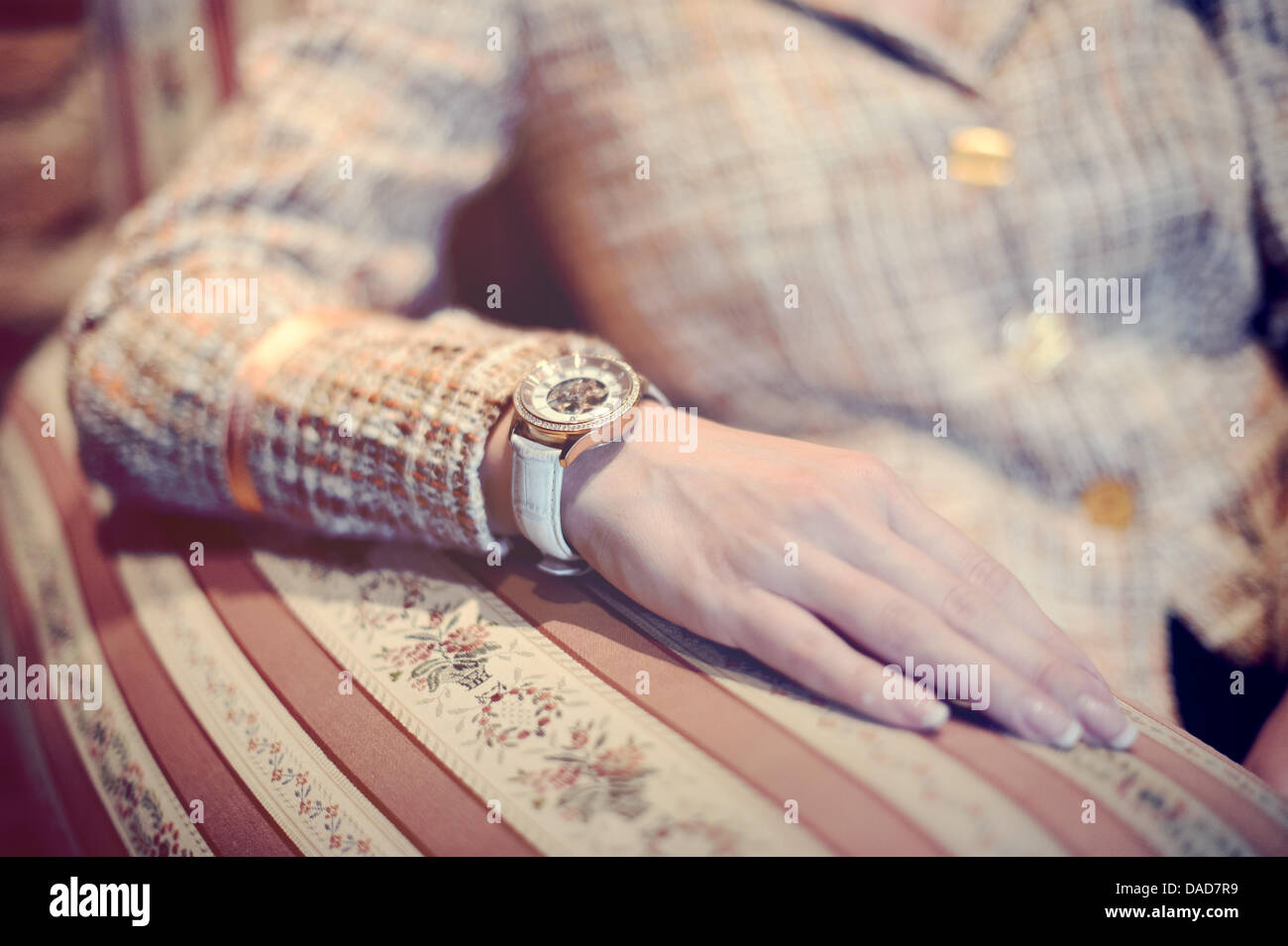 Luxury - Close up of woman's hand with a wrist watch Stock Photo