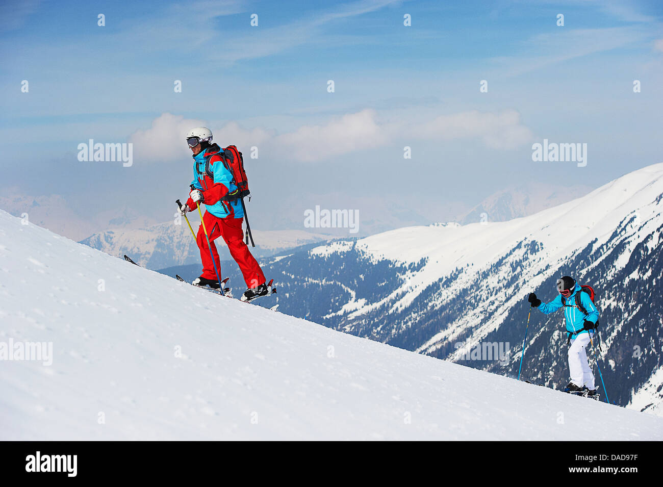Skiers moving upwards, Kuhtai, Austria Stock Photo