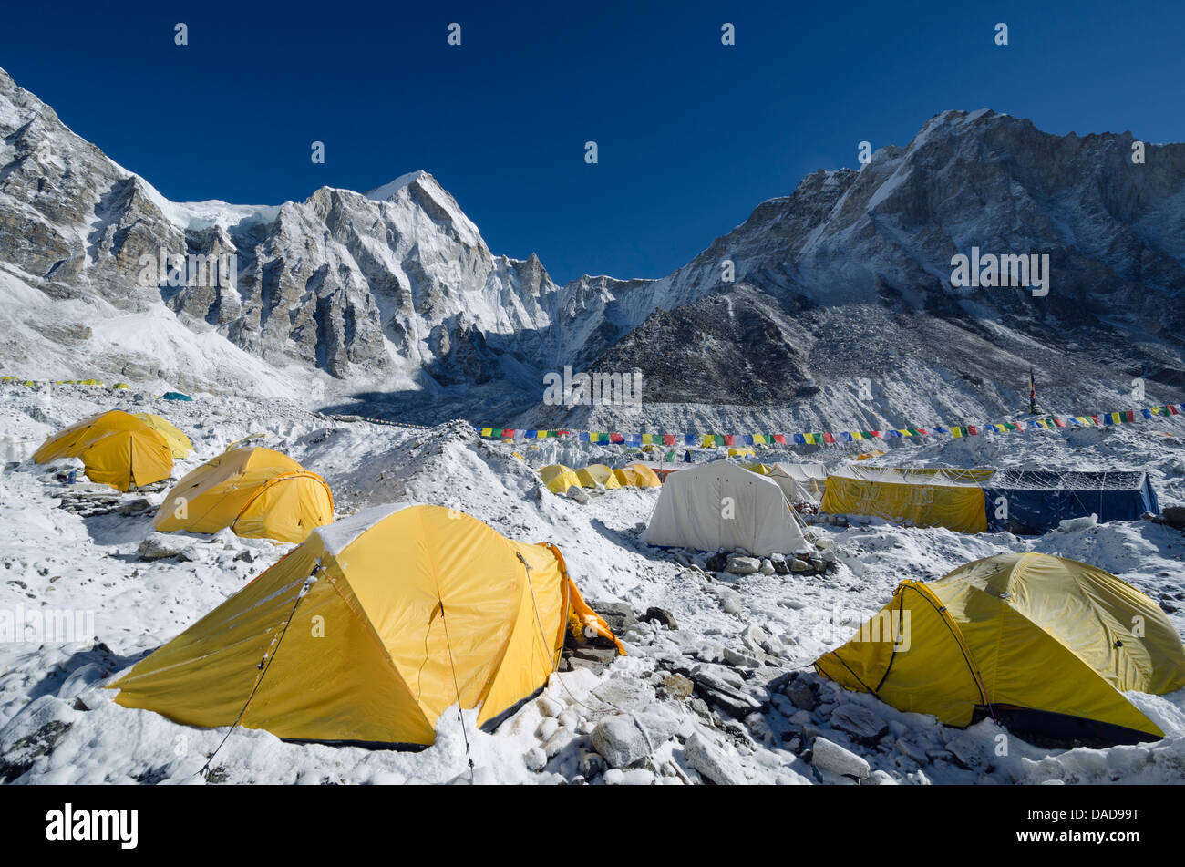Tents at Everest Base Camp, Solu Khumbu Everest Region, Sagarmatha National Park, UNESCO World Heritage Site, Nepal, Himalayas Stock Photo