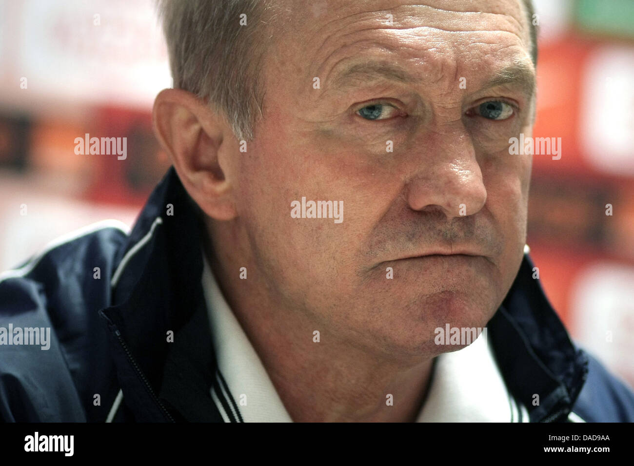Polands' coach Franciszek Smuda seen at a press conference after the international friendly soccer match between Poland and Belarus at the Brita Arena in Wiesbaden, Germany, 11 October 2011. Photo: Fredrik von Erichsen dpa/lhe Stock Photo